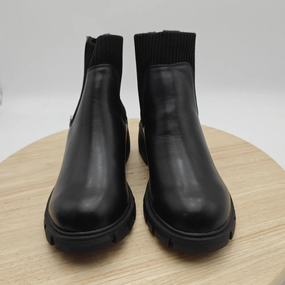 Steve Madden JHATCH Boots‎ Kids Size 3 Black Chelsea Ankle Lug Sole Zip Lined